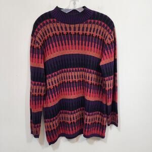 Vintage Worthington fall colors patterned knit tunic sweater woman's size medium
